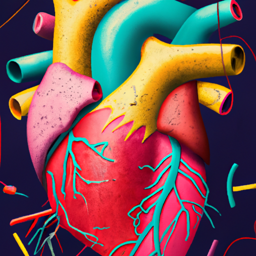 1. איור צבעוני של לב אנושי עם תוויות המציינות חלקים שונים ותפקידיהם